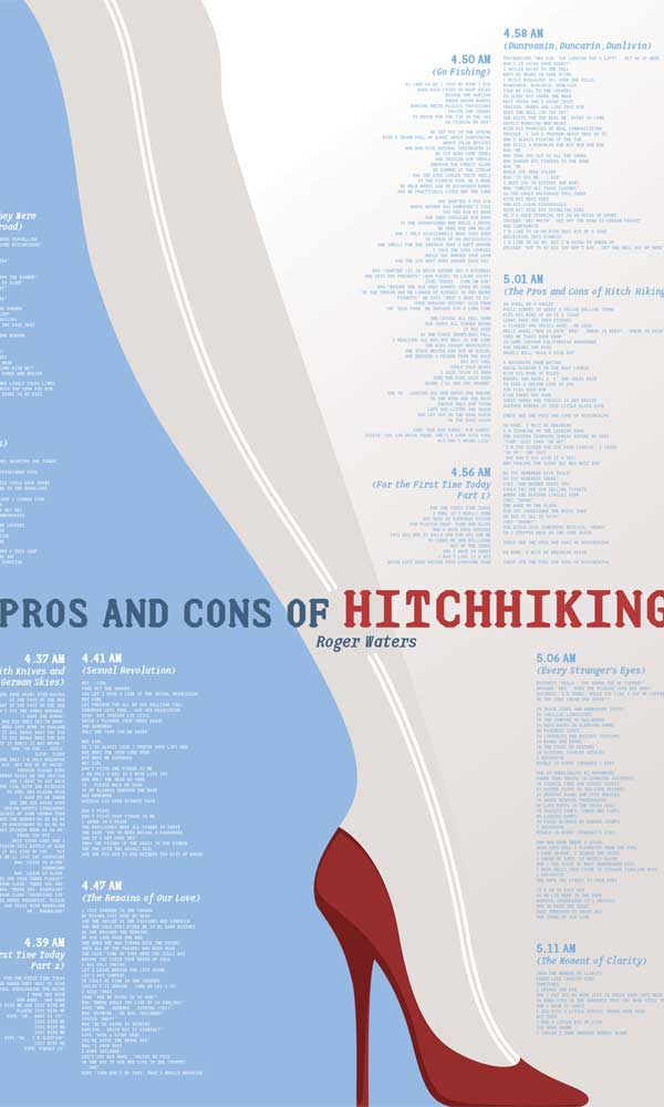 Poster design for Roger Waters 'The pros and cons of hitchkiking' designed by an Oxfordshire graphic designer <a href="https://gerrishdesign.com/graphic-design-oxford/">Design Services at Gerrish Design</a>