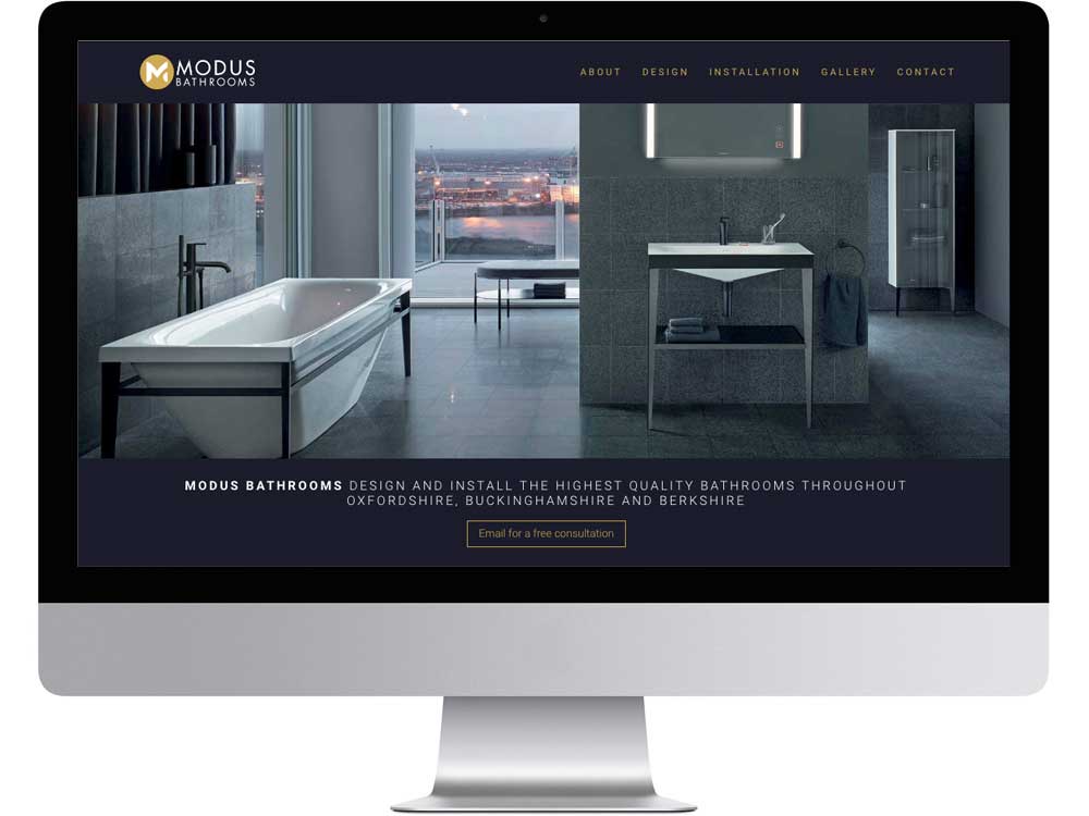 Professional logo and website design for Modus Bathrooms, a luxury bathroom fitter, Oxfordshire.