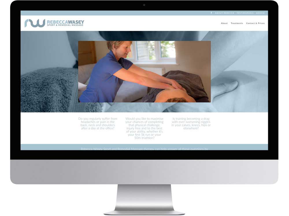 Sport and remedial massage therapist’s website design, created by specialist branding and web design studio.