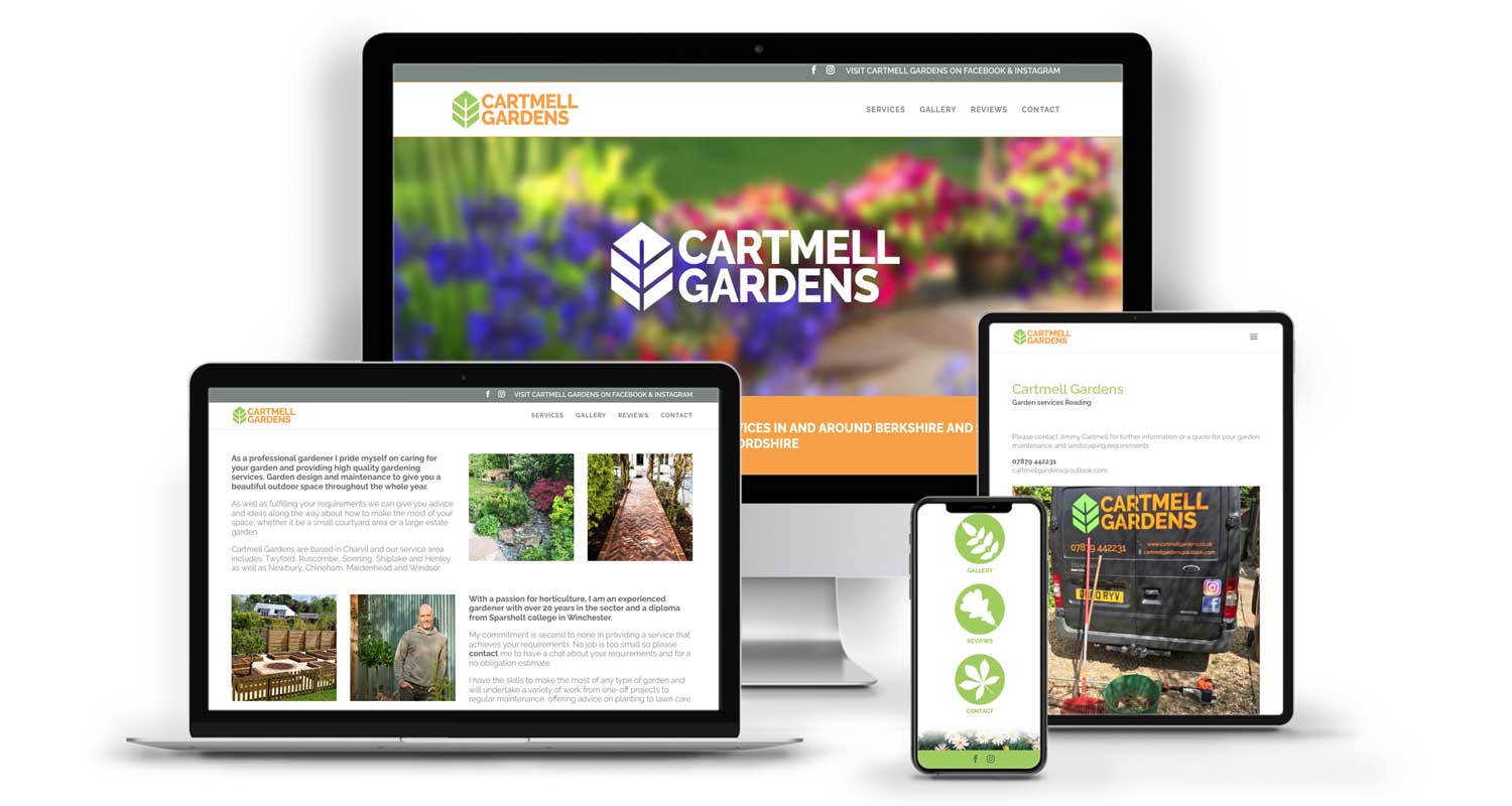 A bespoke website design for a garden landscaping company, shown on various screens