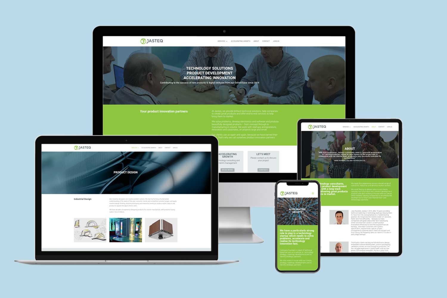Responsive WordPress web design shown on various screens and devices, showcasing a custom website design, not template